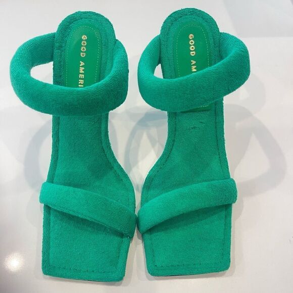 Good American Green Terry Slip On High Heel Sandals NEW - Picture 5 of 12